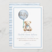 Bearly Wait Blue Teddy Bear Baby shower Uitnodigen Kaart (Voorkant / Achterkant)