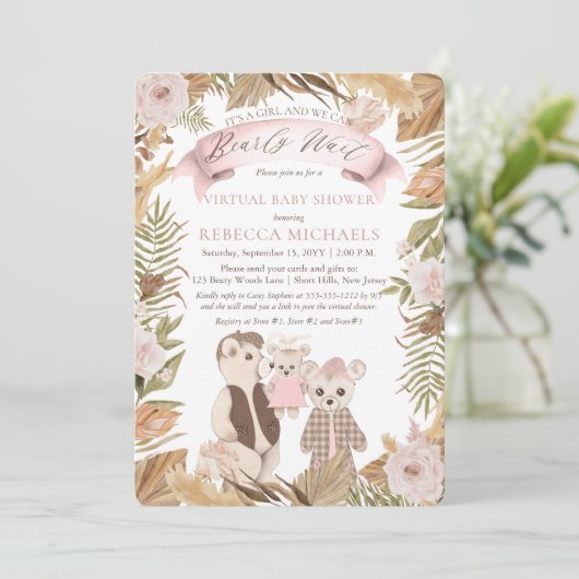 Bearly Wait Boho Beer Familie Virtuele Baby Shower Kaart (Staand voorkant)