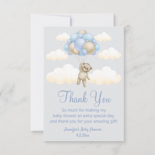 Bearly Wait, Boy baby shower Cute beer Blue Brown Bedankkaart (Voorkant)