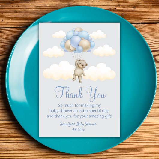 Bearly Wait, Boy baby shower Cute beer Blue Brown Bedankkaart