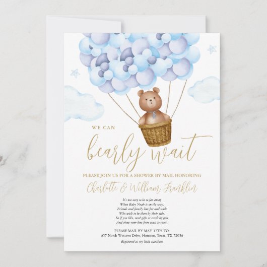 Bearly Wait Boy Baby Shower Per Post Foto Kaart (Voorkant)