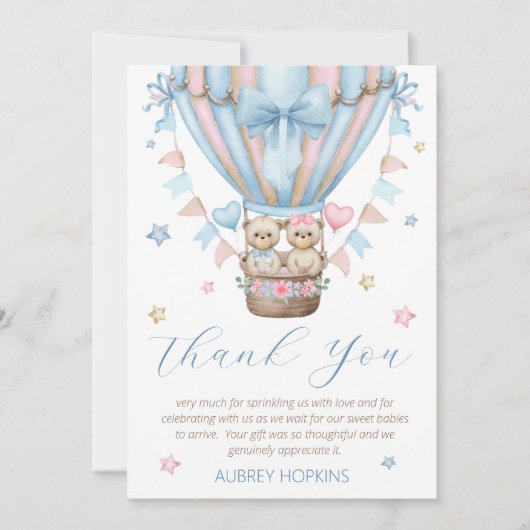 Bearly Wait Boy Girl Twins Baby Sprinkle Bedankkaart (Voorkant)