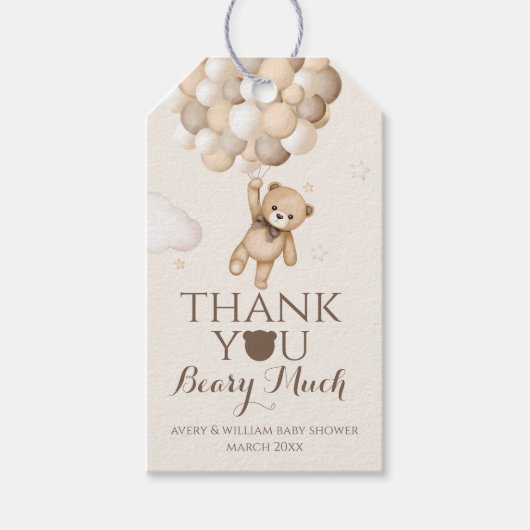 Bearly Wait Bruin Beer Ballon Baby shower Cadeaulabel (Voorkant)