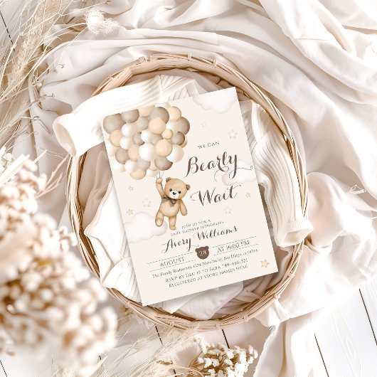 Bearly Wait Bruin Beer Ballon Baby shower Kaart