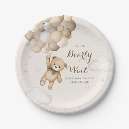 Bearly Wait Bruin Beer Ballon Baby shower Papieren Bordje (Voorkant)