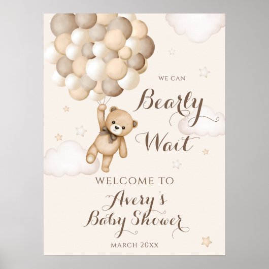 Bearly Wait Bruin Beer Ballon Baby shower Poster (Voorkant)