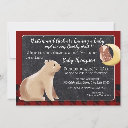 Bearly Wait Buffalo Geruite Baby Shower Kaart (Voorkant)