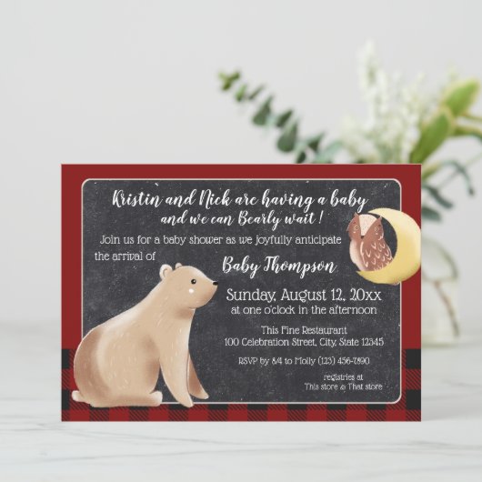 Bearly Wait Buffalo Geruite Baby Shower Kaart (Staand voorkant)