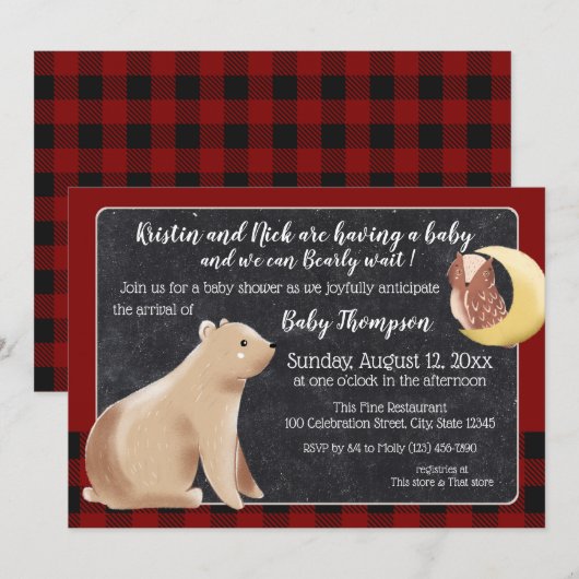 Bearly Wait Buffalo Geruite Baby Shower Kaart (Voorkant / Achterkant)