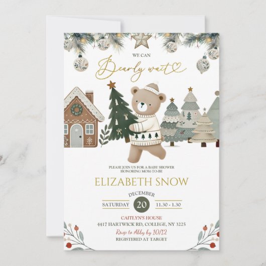 Bearly Wait Christmas Baby shower Kaart (Voorkant)