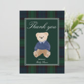 Bearly wait classic plaid baby shower bedankkaart (Staand voorkant)
