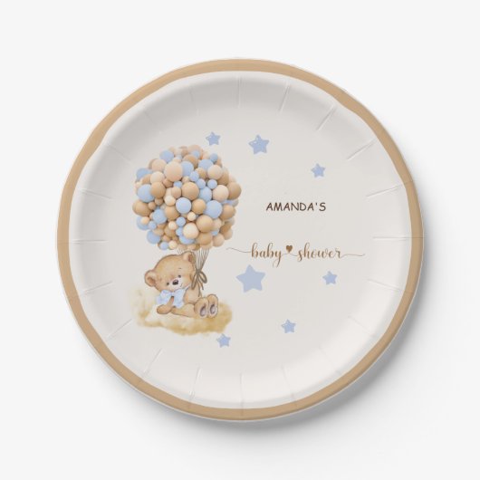  Bearly Wait Dusty Blue Baby shower Papieren Bordje (Voorkant)