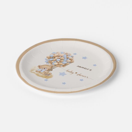  Bearly Wait Dusty Blue Baby shower Papieren Bordje (Gekanteld)