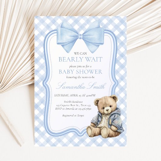 Bearly Wait Elegant Bear Baby Shower Kaart