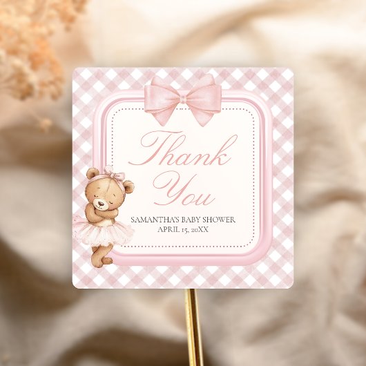 Bearly Wait Elegant Bear Baby Shower Vierkante Sticker