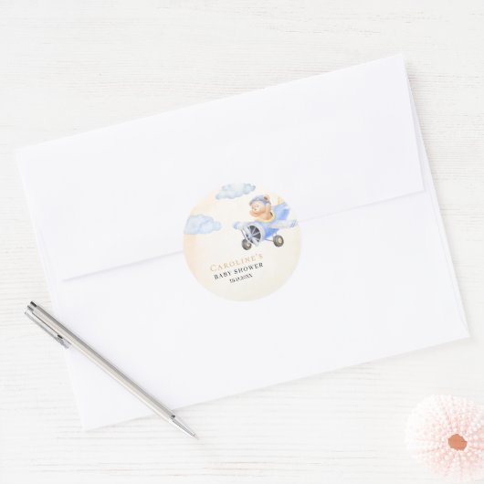 Bearly Wait Flying Bear & Cloud Round Sticker (Envelop)