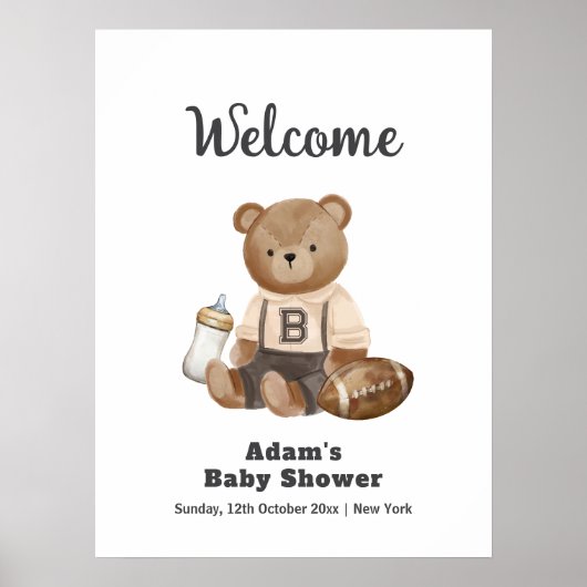 Bearly Wait Football Sport Baby Shower Welcome Poster (Voorkant)