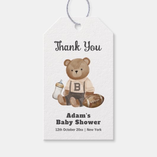 Bearly Wait Football Sport Boy Baby Shower Cadeaulabel (Voorkant)