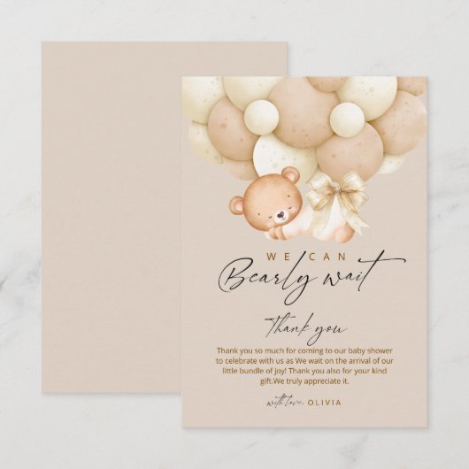 Bearly Wait Gender Neutral Baby Shower    Bedankkaart (Voorkant / Achterkant)