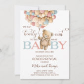Bearly wait gender reveal invite, bear balloons. kaart (Voorkant)