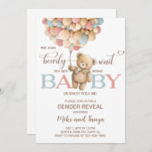 Bearly wait gender reveal invite, bear balloons. kaart (Voorkant / Achterkant)