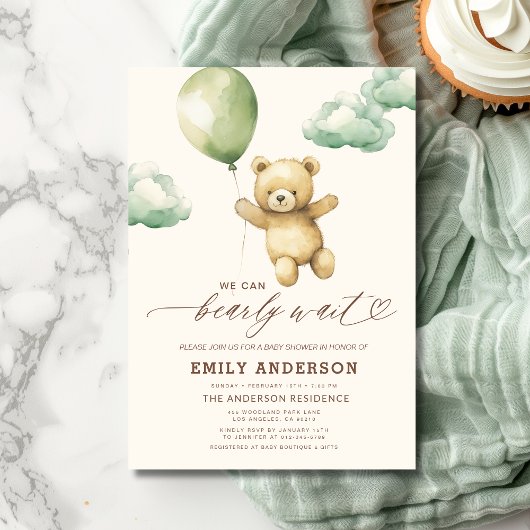 Bearly Wait Genderneutraal groen Baby shower Kaart