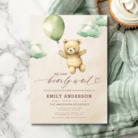 Bearly Wait Genderneutraal groen Baby shower Kaart