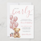 Bearly Wait Girl Pink Bear Baby Shower Kaart (Voorkant)