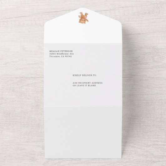 Bearly Wait Girl Teddy Bear Baby Shower All In One Uitnodiging (Buitenkant)