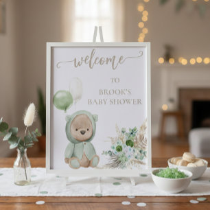 Bearly Wait Groen Boho Beer Douchebord Foto Afdruk