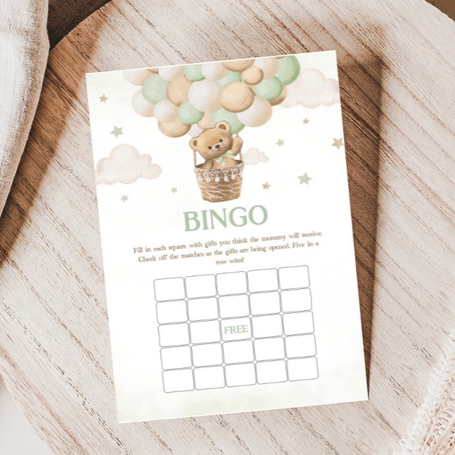 Bearly Wait Groene Beer Babyshower Bingo Spel (Bearly Wait Bear Baby Shower Bingo Game)