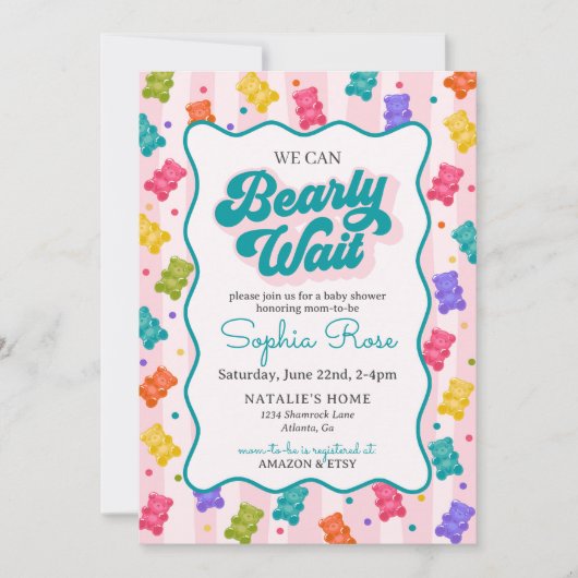 Bearly Wait Gummy Bear Baby Shower Invitation Kaart (Voorkant)