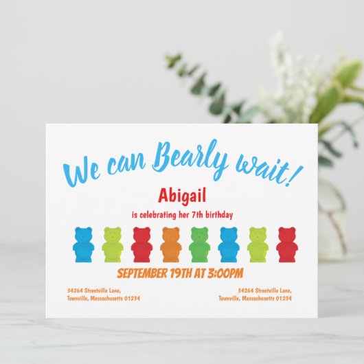 Bearly Wait Gummy Beer Kind's verjaardagsuitnodigi Kaart (Staand voorkant)