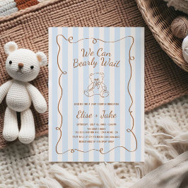 Bearly Wait Hand Drawn Blue Stripes Baby Shower Kaart