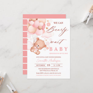Bearly Wait Hete Luchtballon Baby shower Roze Kaart