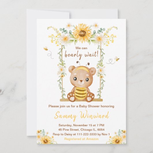 Bearly Wait Honey Beer Swing Baby shower Kaart (Voorkant)