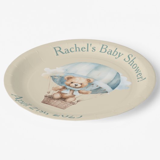 Bearly Wait - Jongen teddybeer in hete luchtballon Papieren Bordje (Gekanteld)