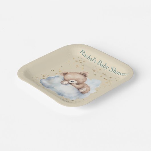 Bearly Wait - Jongen Teddybeer slaapt in wolken Papieren Bordje (Gebogen)
