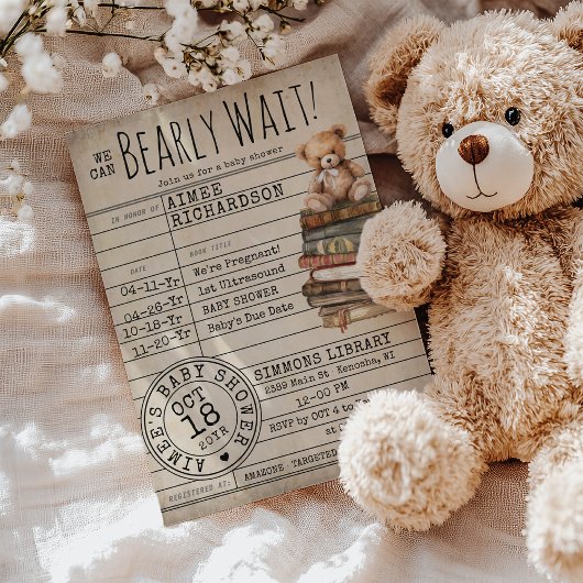 Bearly Wait  Library Kaart Books Baby shower