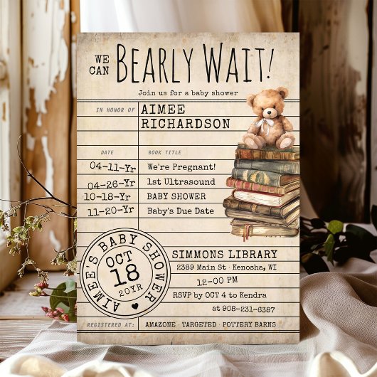Bearly Wait  Library Kaart Books Baby shower