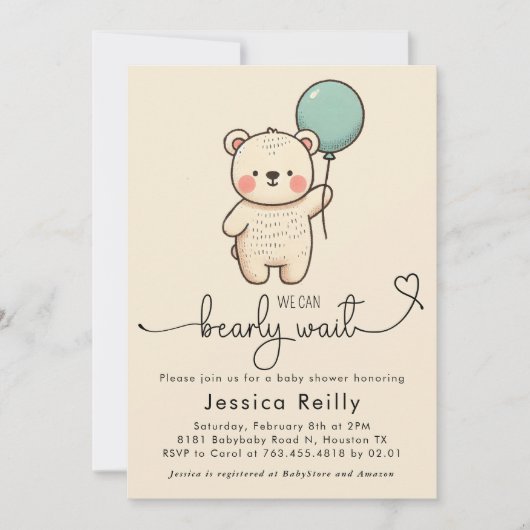 Bearly Wait - Minimalistisch Baby shower Kaart (Voorkant)