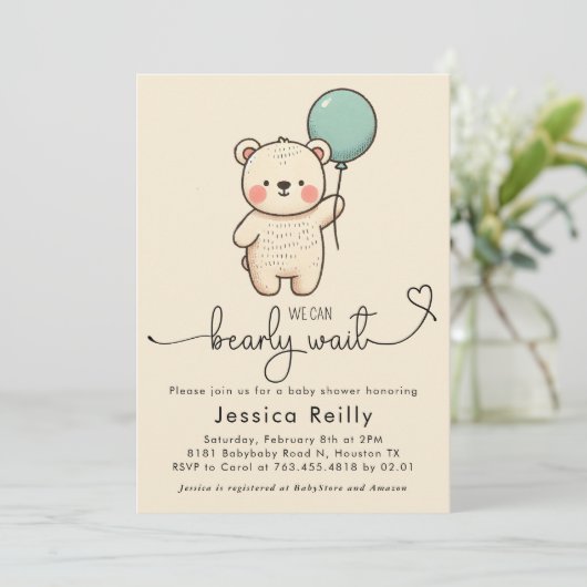 Bearly Wait - Minimalistisch Baby shower Kaart (Staand voorkant)