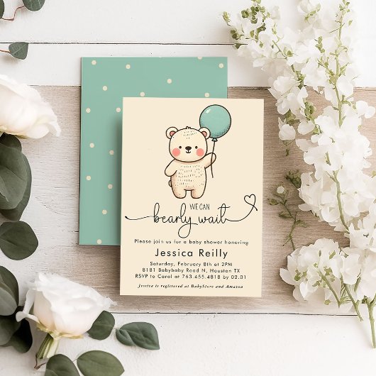 Bearly Wait – Minimalistische baby shower uitnodig Kaart