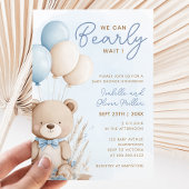 Bearly Wait Neutraal Blauw en Wit Baby shower Kaart