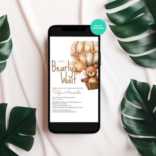 Bearly Wait Neutral Baby Animals Baby shower Kaart