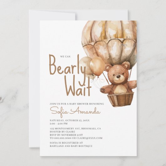 Bearly Wait Neutral Baby Animals Baby shower Kaart (Voorkant)