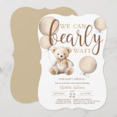 Bearly Wait Neutral Balloon Teddy Bear-Baby shower Kaart (Voorkant / Achterkant)