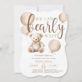Bearly Wait Neutral Balloon Teddy Bear-Baby shower Kaart (Voorkant)