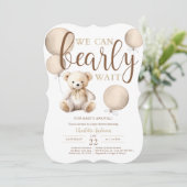 Bearly Wait Neutral Balloon Teddy Bear-Baby shower Kaart (Staand voorkant)