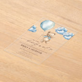Bearly Wait Neutral Beige & Blue Boy Baby shower Acryl Uitnodigingen (Laagn)